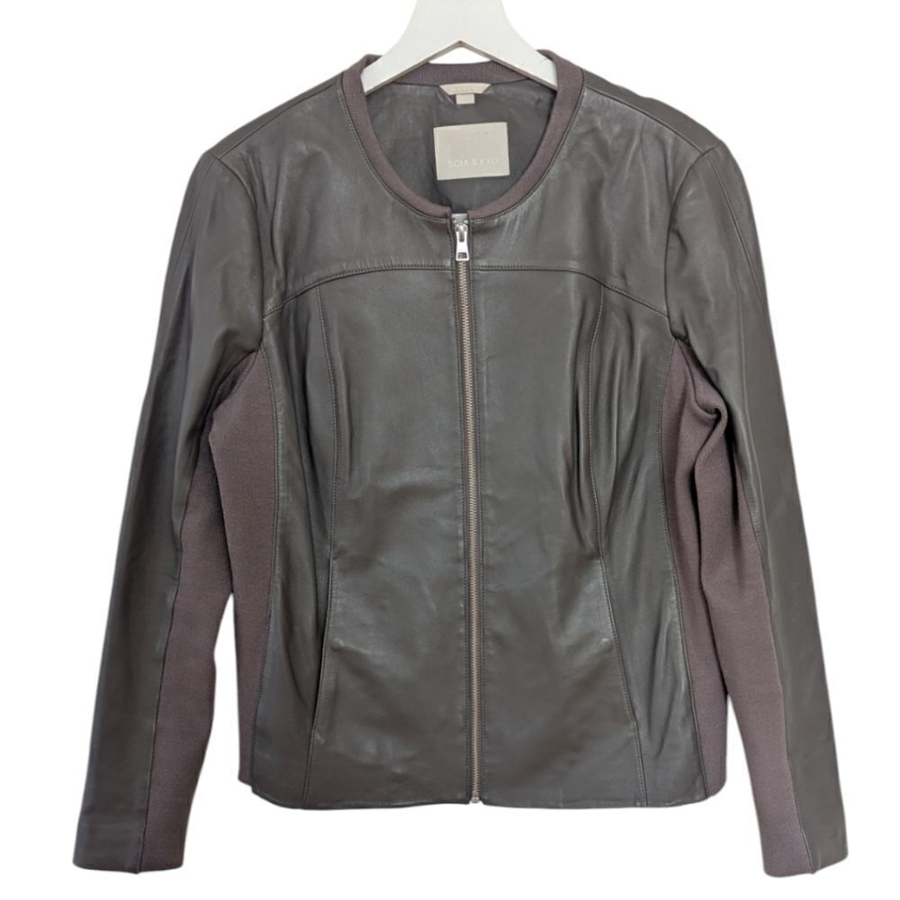 SOIA & KYO 100% Genuine Lamb Leather Sianne Jacket Zip Up in Gray Women's XL